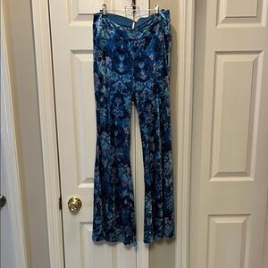 Free People Blue and Pink Velour Floral Flare Pants - NWOT